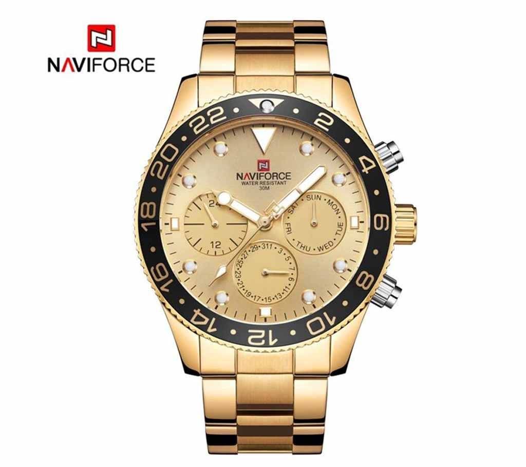 NAVIFORCE NF9147 Golden Stainless Steel Chronograph Watch For Men - Black & Golden