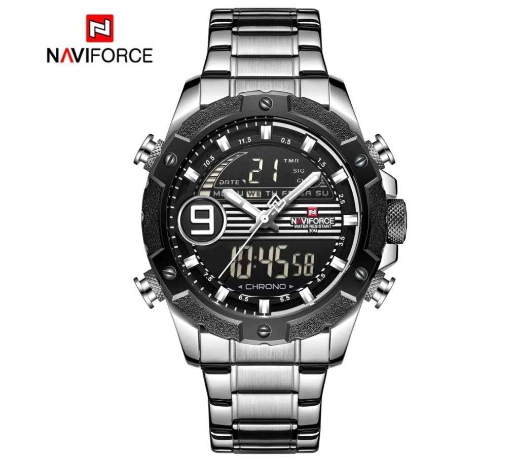 NAVIFORCE Luxury Brand 9146S Stainless Steel Dual Display Digital LED Sports Watch