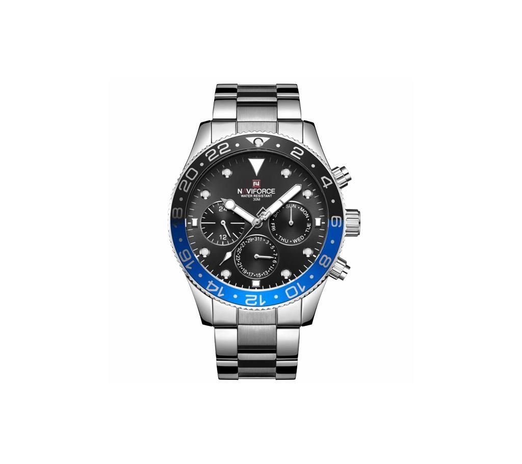 NAVIFORCE NF9147 Silver Stainless Steel Chronograph Watch For Men - Black & Silver