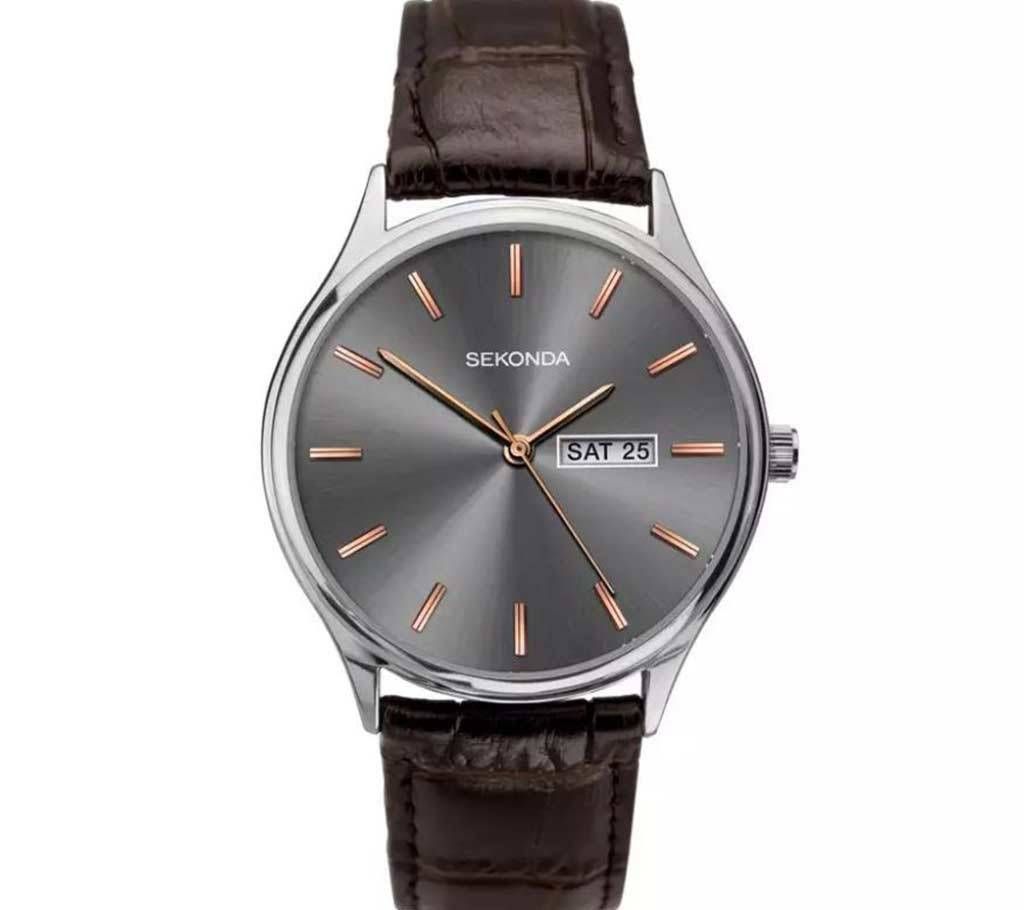 Original SEKONDA  BROWN ANALOGUE LEATHER STRAP WATCH