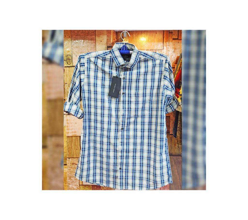 Export Quality Summer Print Shirt- Ash in Navy Blue Check..