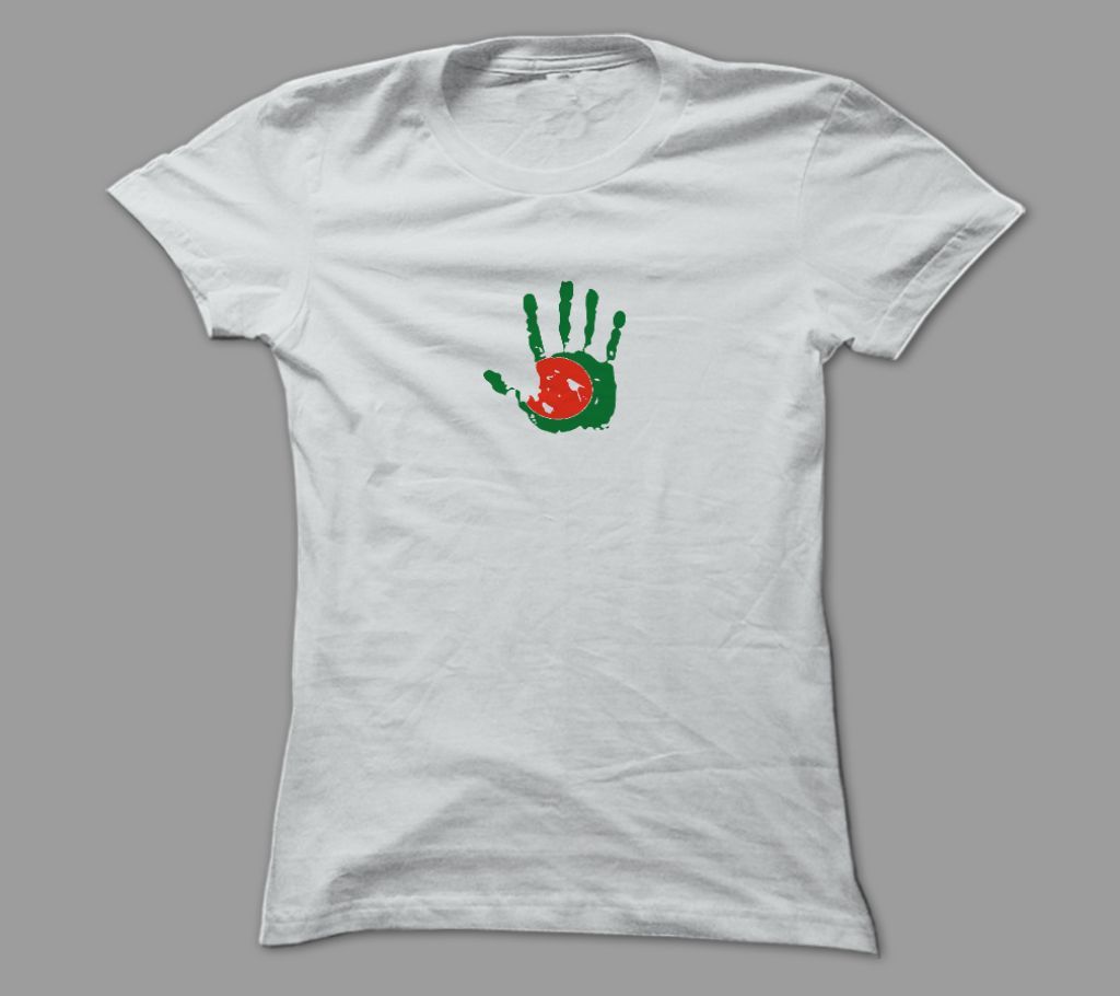 Hand Print White Polyester T-Shirt