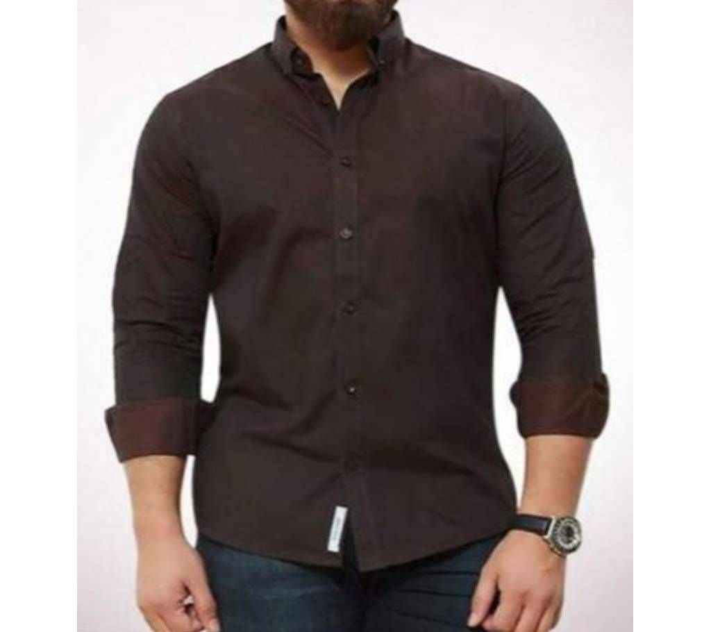 Chocolate Panama Long Sleeve Casual Shirt For Men1