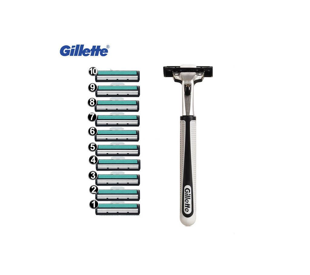 Mens Manual Razor Double-layer Shaving Razor 1 Handle 10 Blade Set Tool