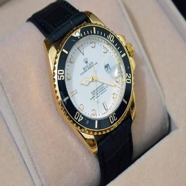 Rolex Bazel with Black Leather Strap Watch for Men - Copy
