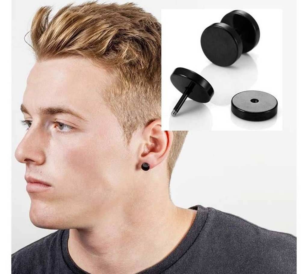Dumbel Black Metal Earring For Men