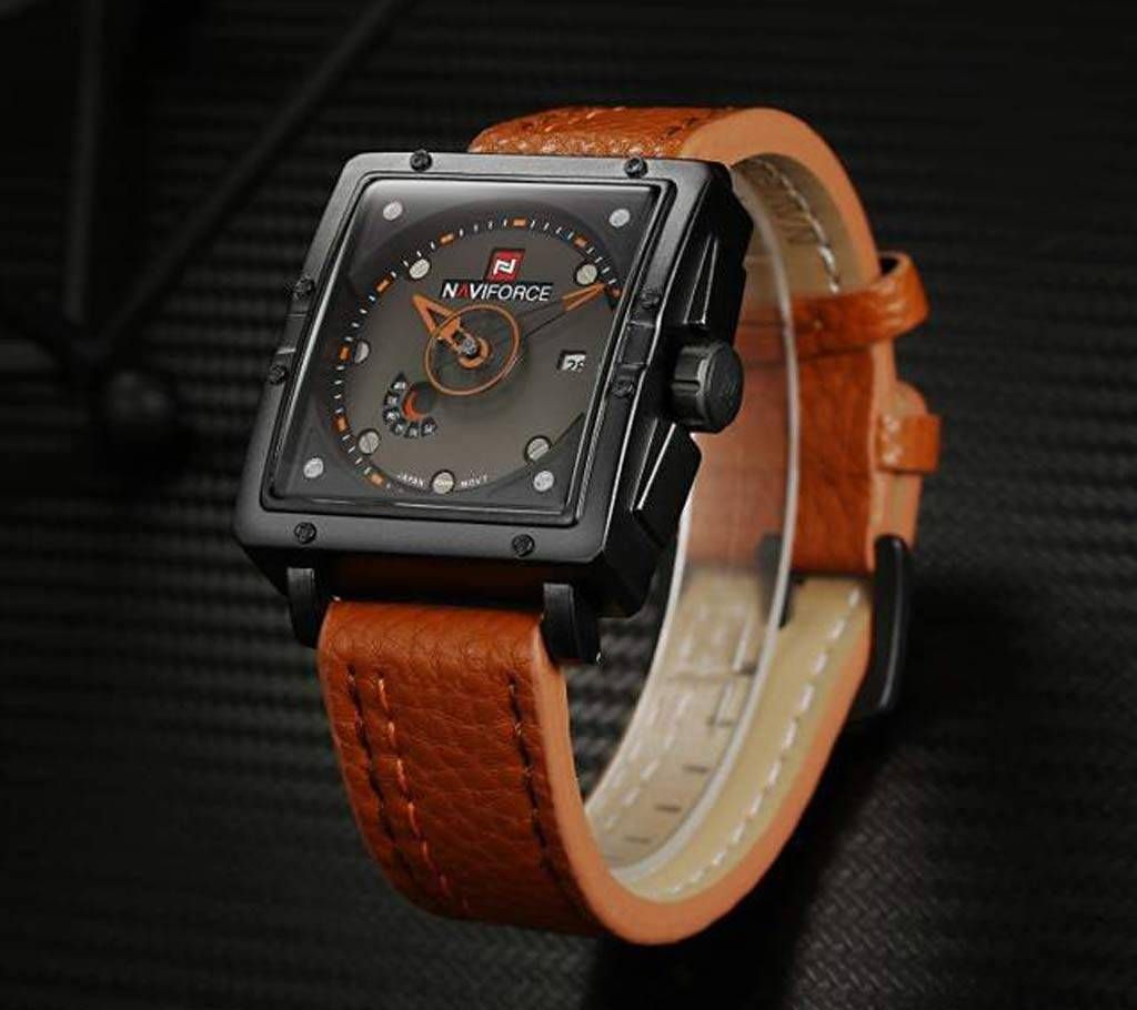 Naviforce Eid Collection NF9065  Men's Square Casual Leather Quartz Watch - Brown