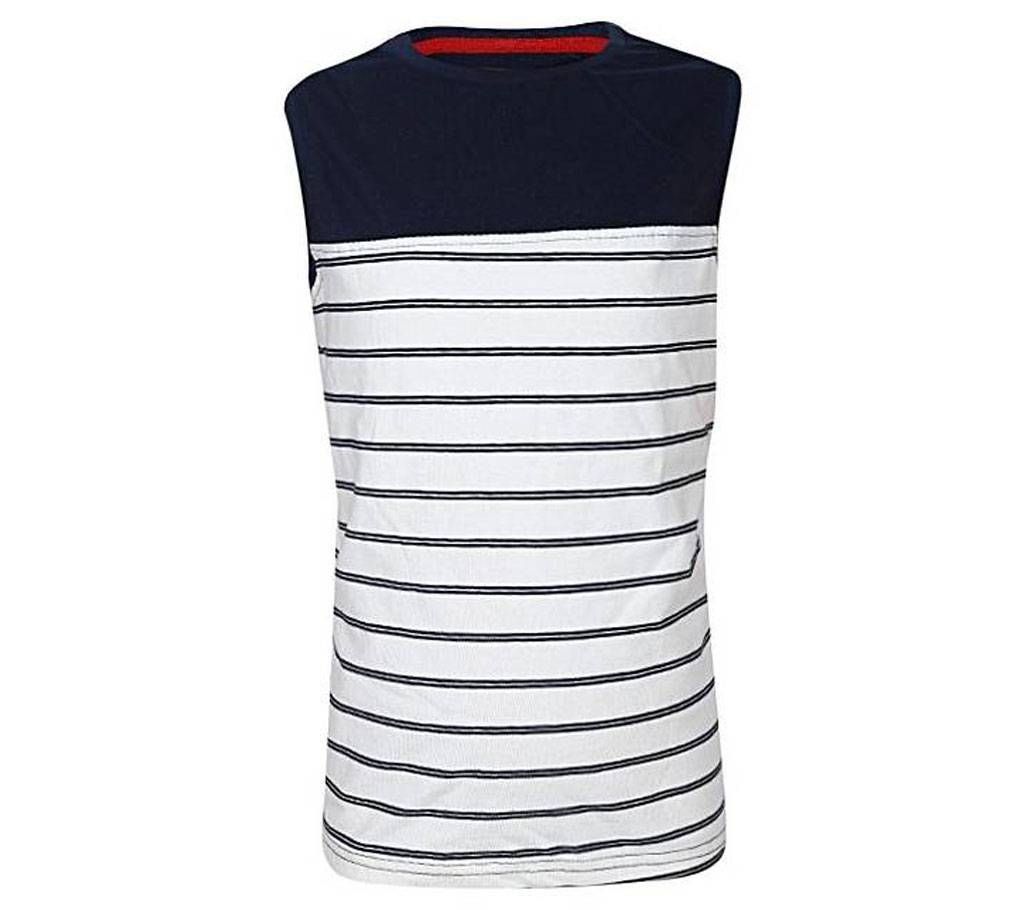Navy Blue and White Cotton Sleeveless T-Shirt for Boys