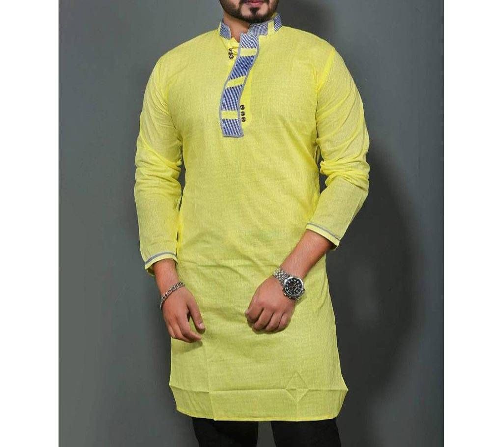 Yellow Piaz Cotton semi long Punjabi .