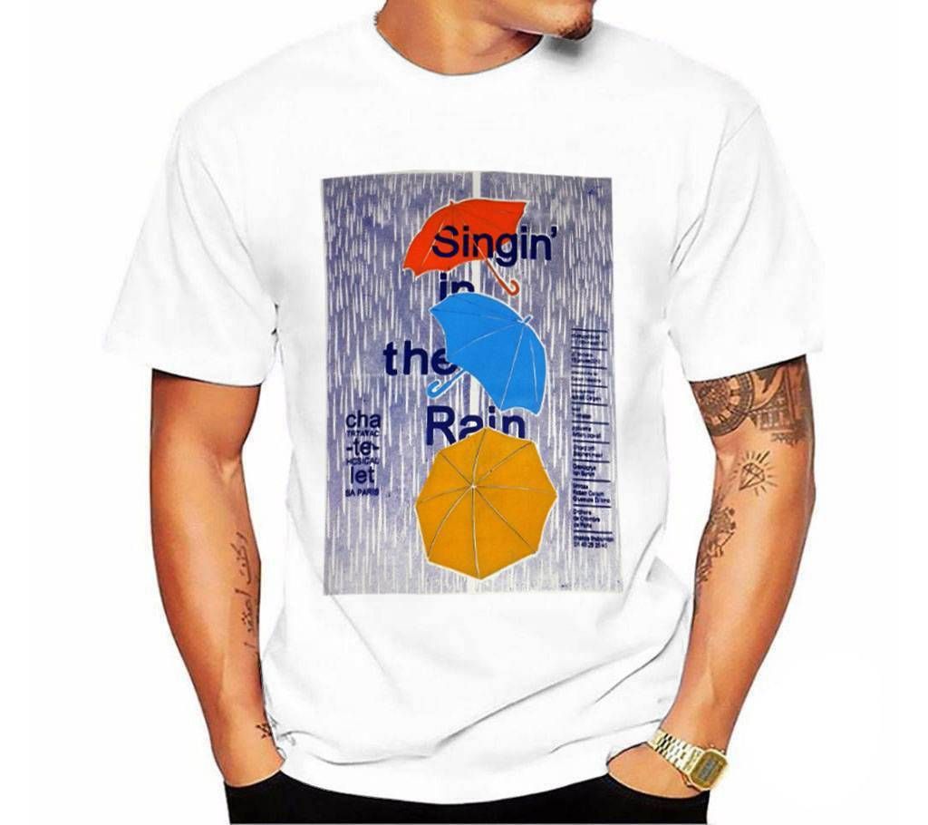 Men's Printed White Half Sleeve T shirt 