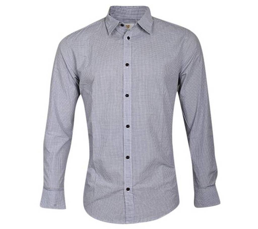 Mens Gray Cotton  Long Sleeve Shirt