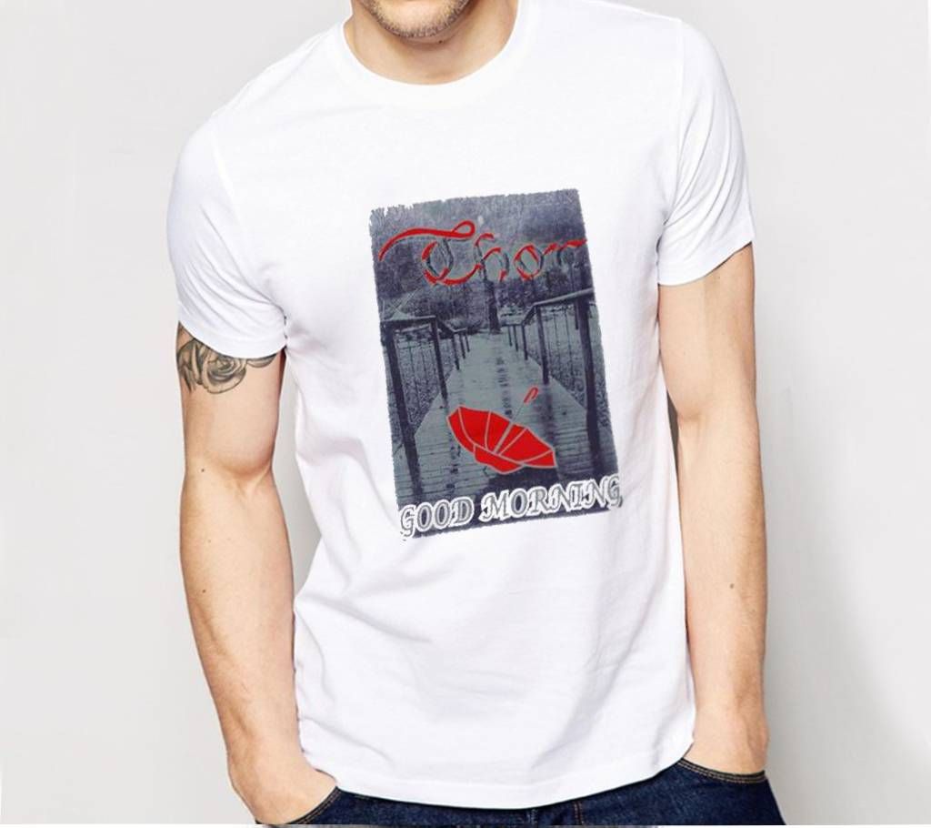 Good Morning printed gents t shirt 