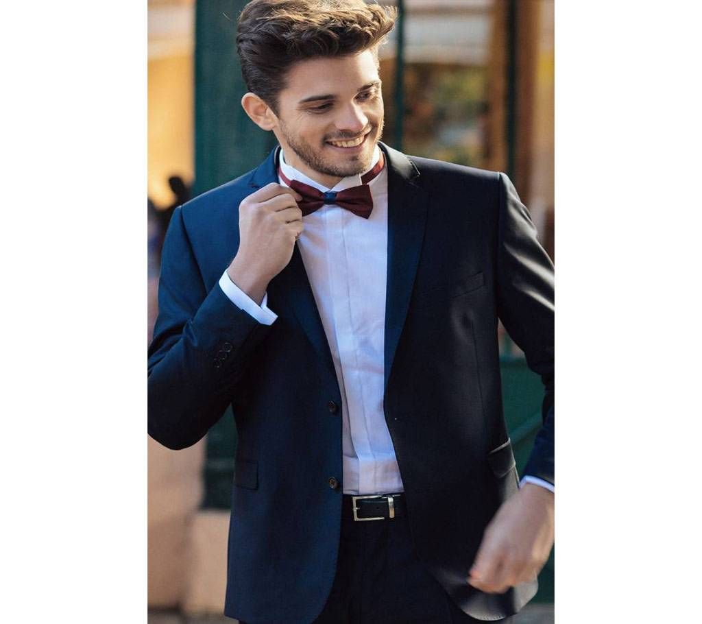 Navy Blue Synthetic Casual Blazer For Men