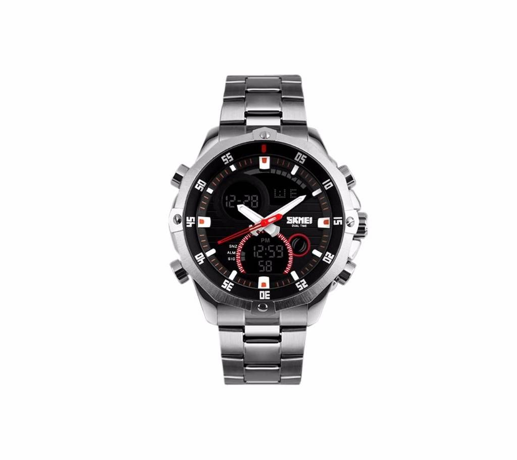 Skmei 1146 - Black Stainless Steel Duel Display Watch for Men