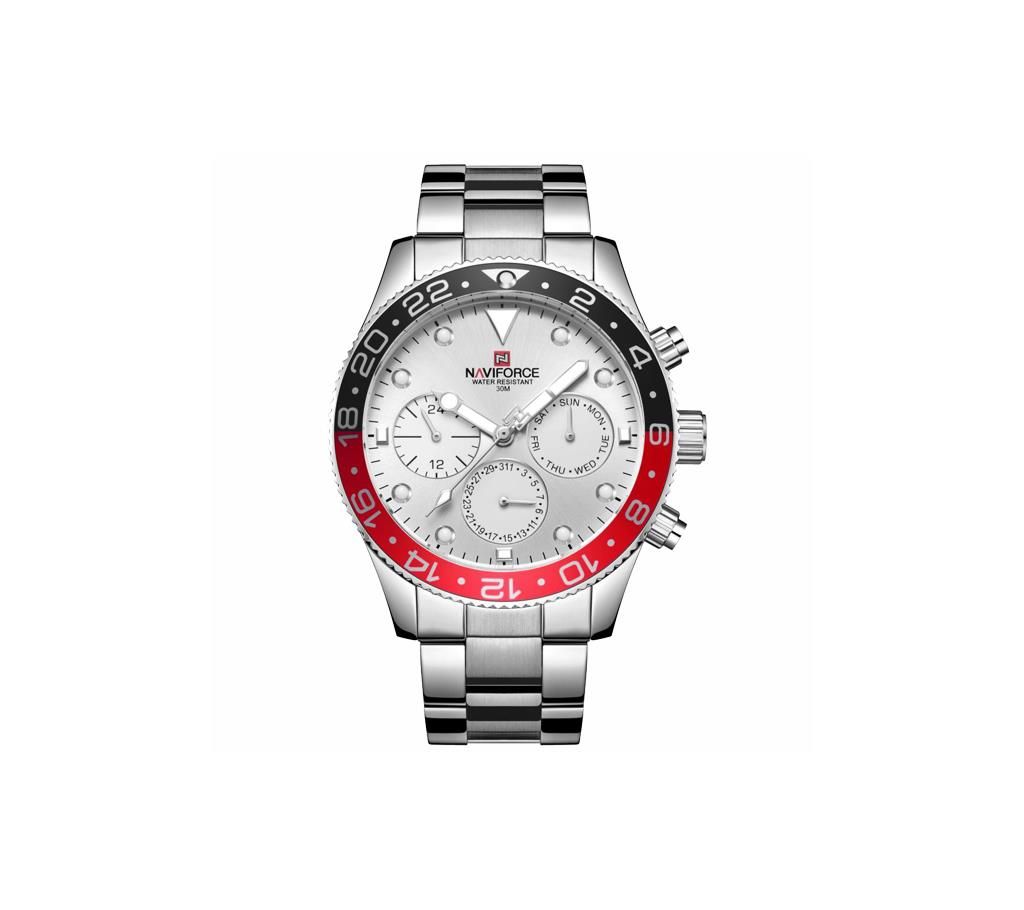 NAVIFORCE NF9147 Silver Stainless Steel Chronograph Watch For Men - White & Silver