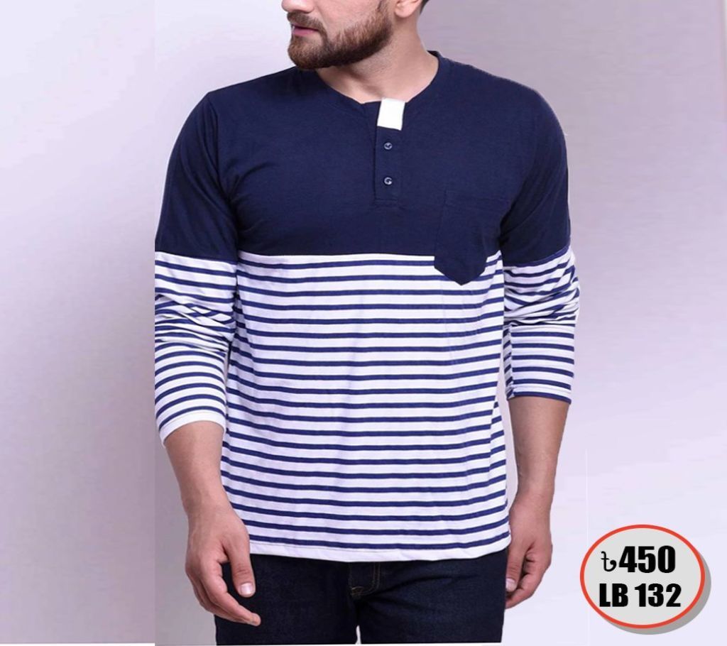Fashionable Full Sleeve T-Shirt for Men (Fabric Contrast & Special Small Pocket)