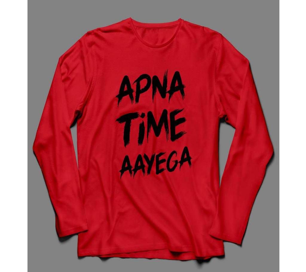 Apna Time Ayega Long Sleeve Red Cotton T-shirt
