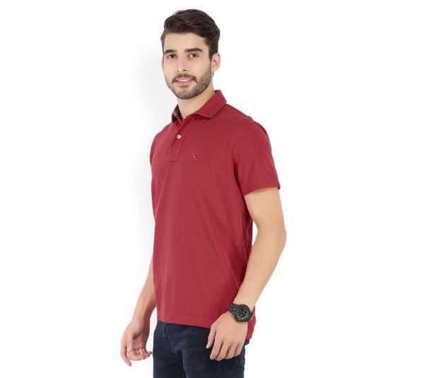 Tommy Hilfiger Self Design Men's Polo Neck Red T-S