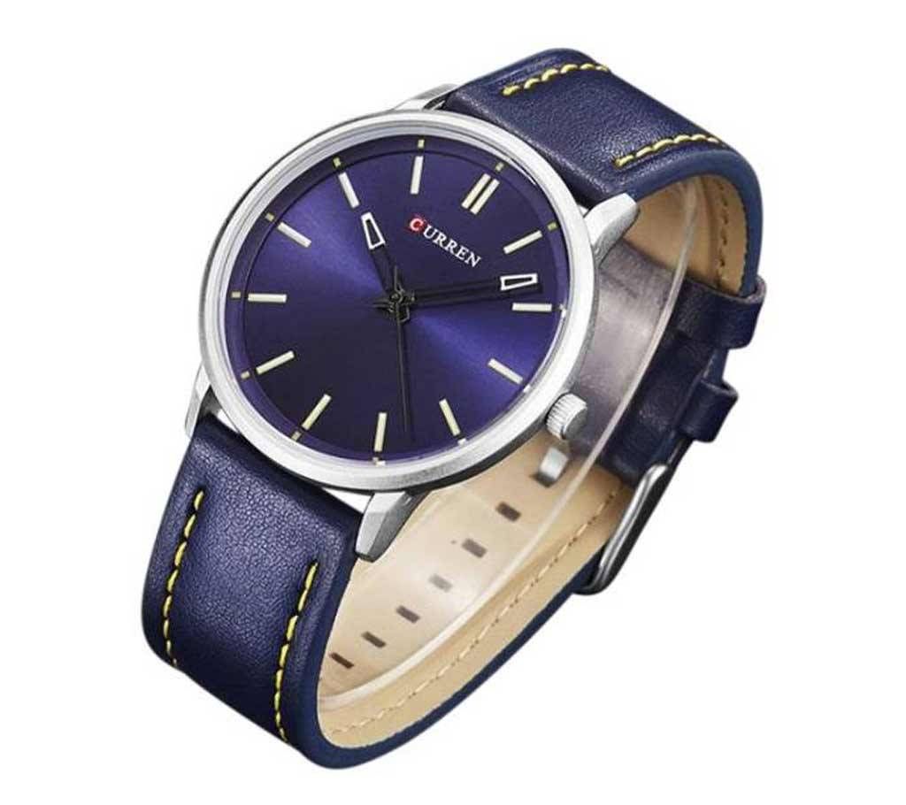 Curren Navy Blue Strap Leather Wrist Watch For Men