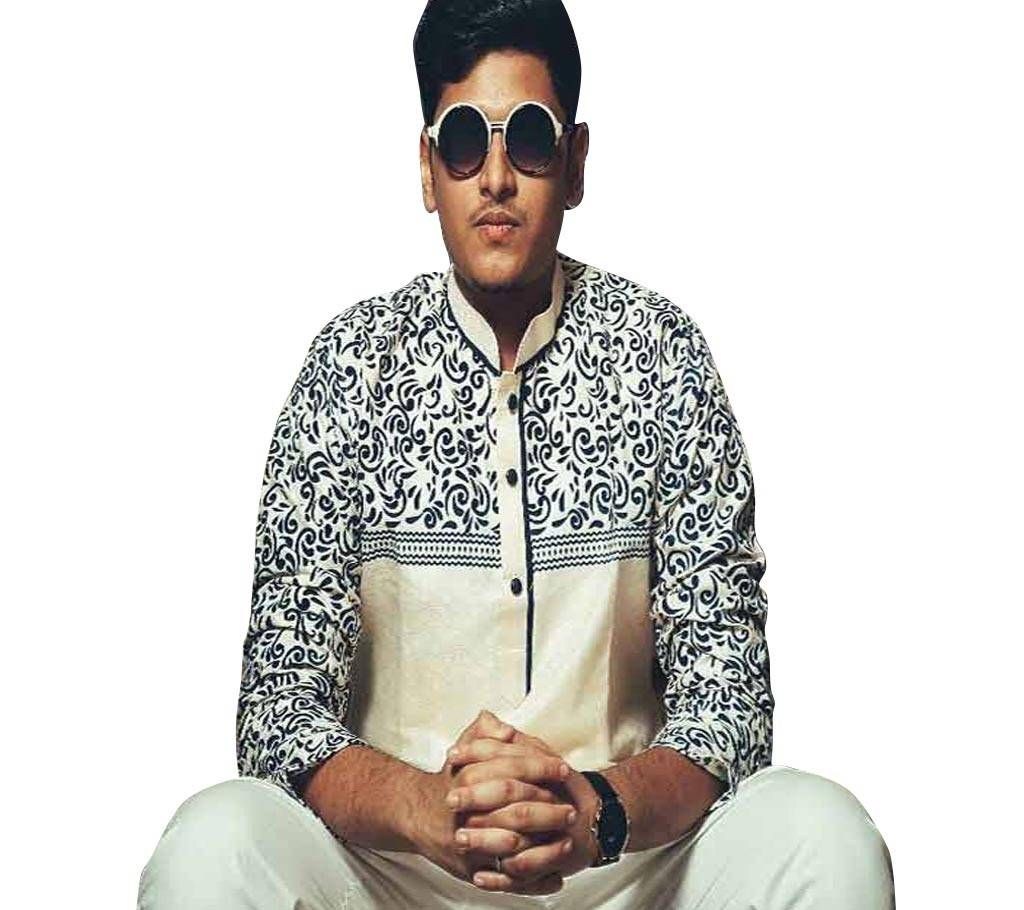 gents semi long cotton punjabi  (velvet design)
