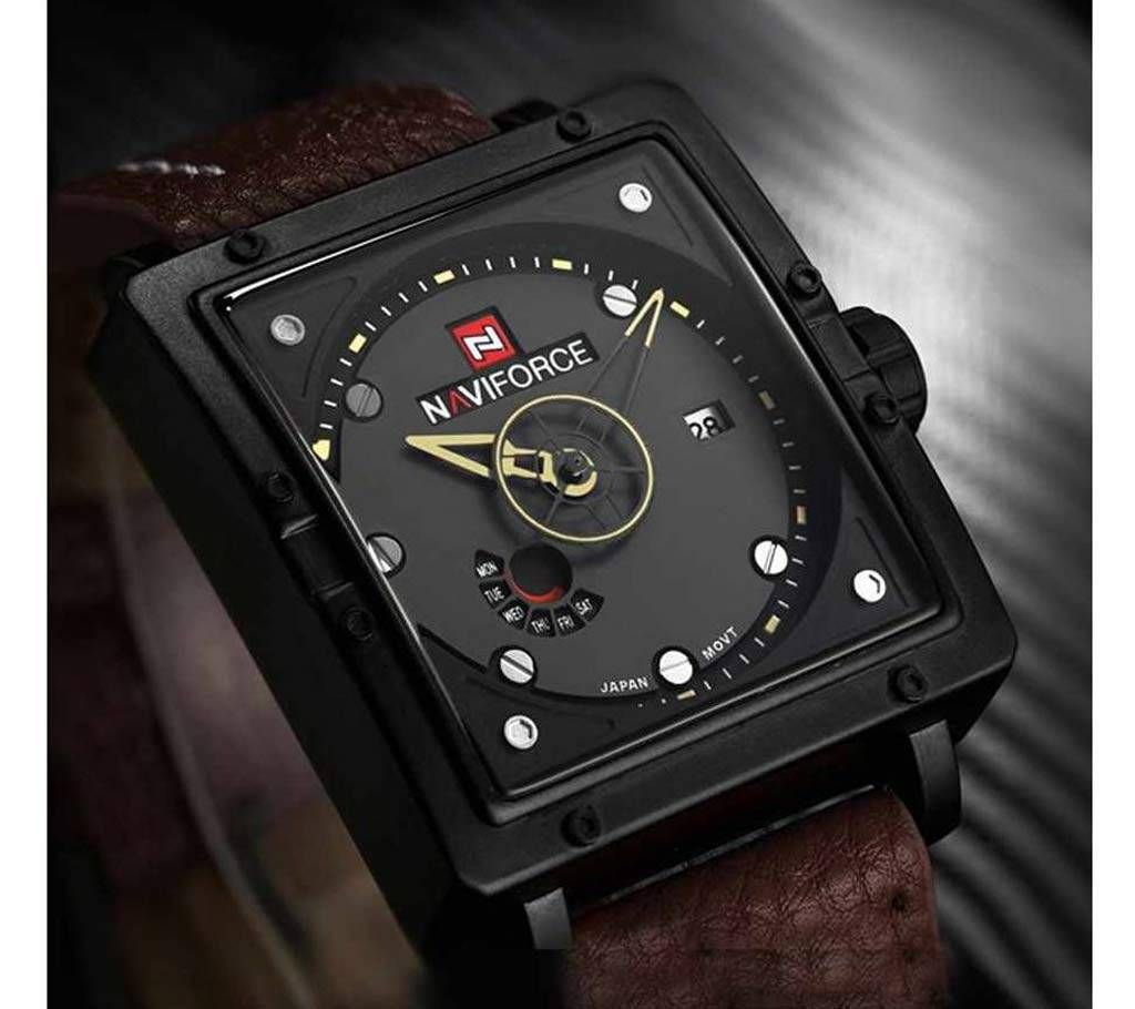 Naviforce Eid Collection NF9065  Men's Square Casual Leather Quartz Watch - Dark Brown