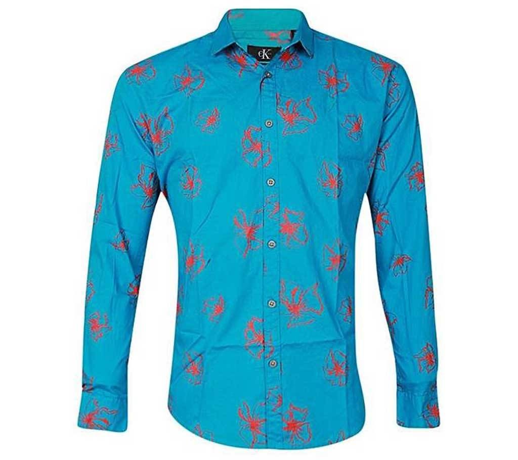 Sky Blue Cotton Long Sleeve Casual Shirt for Men