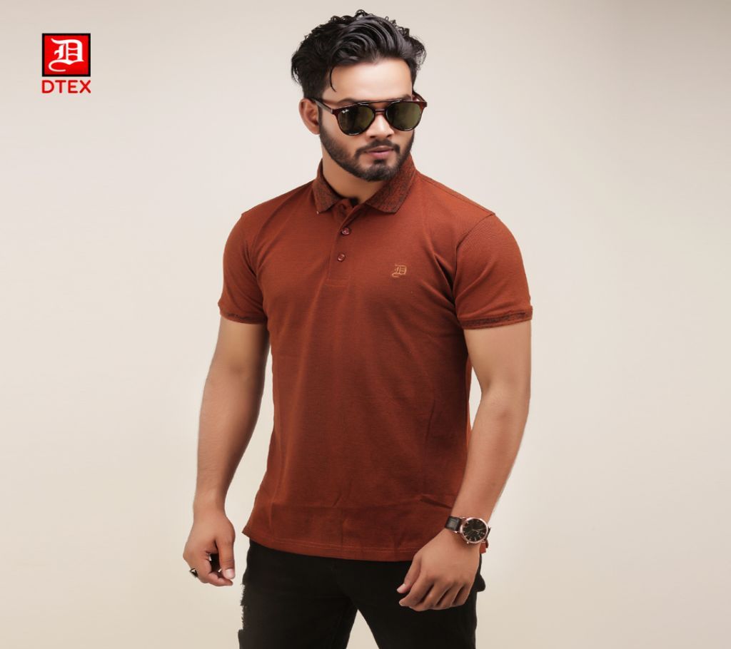 Golden Solid Color Non Print Casual Design Polo Shirt for Men