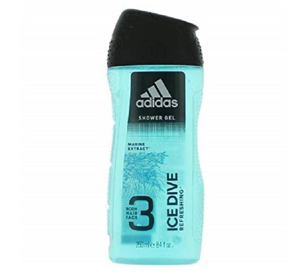 Adidas Ice Dive 3 in 1 Body, Hair and Face Shower Gel For Men 250ml - UK