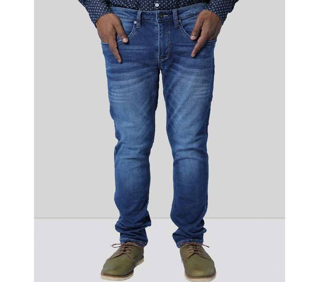 Mens Regular Fit Dark Blue Knit Denim Long Pant Export Quality