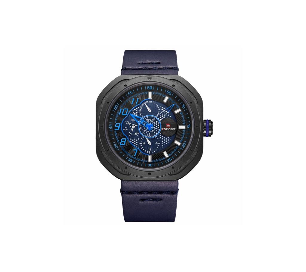 NAVIFORCE NF9141 Royal Blue PU Leather Chronograph Watch For Men - Royal Blue & Blue