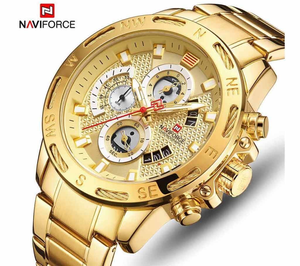 NAVIFORCE 9165 Gold Men Waterproof Stainless Steel Quartz Watch Male Chronograph Military Clock Wrist watch Relogio Masculino