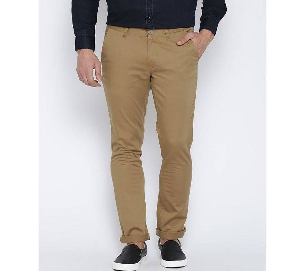 Ecru Brown Khaki Slim Fit Gabardine Pant 4