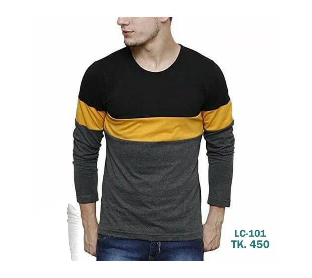 Fashionable Full Sleeve T-Shirt for Men (Fabric Contrast Design)