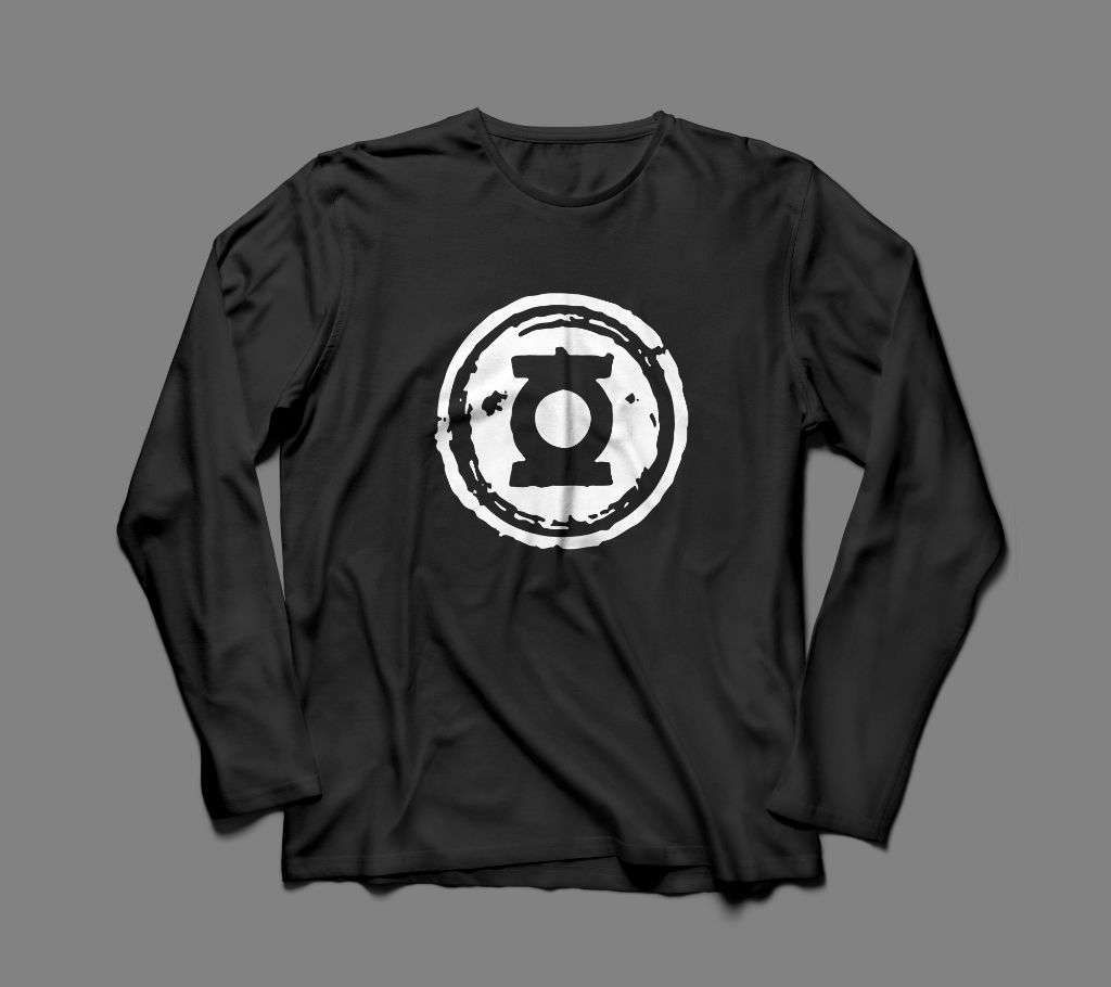 Long Sleeve Green  Cotton Tshirt For Men - Black 
