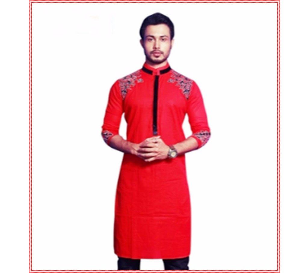 Men's Silk Embroidery Semi Long Punjabi 