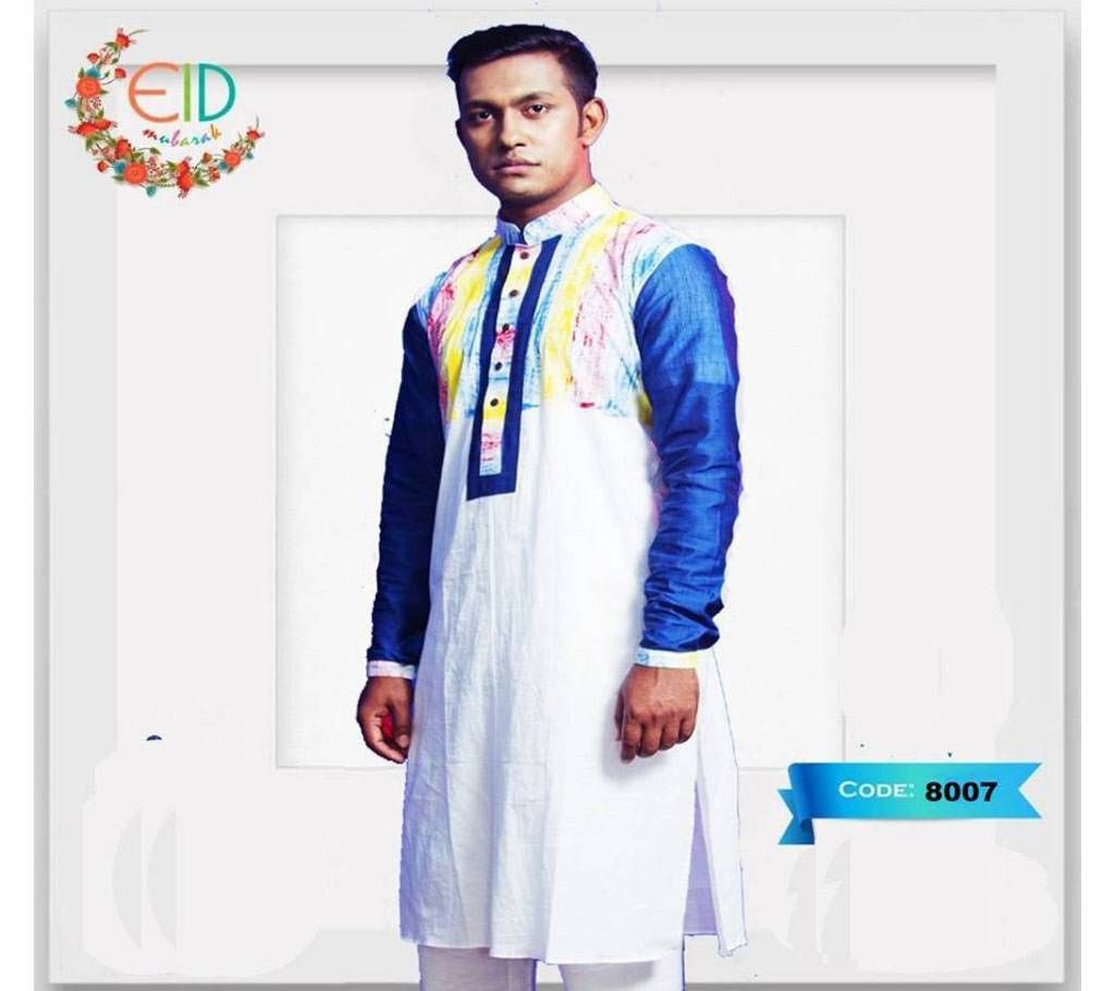 Menz Block Printed Semi Long Cotton panjabi