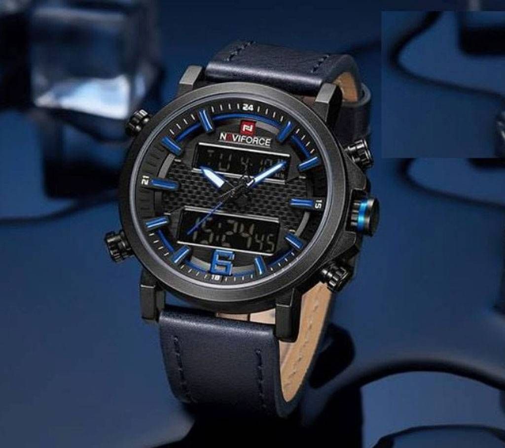 Product details of NAVIFORCE NF9135 Black PU h: 2.2 cmLeather Wrist Watch for Men - Blue