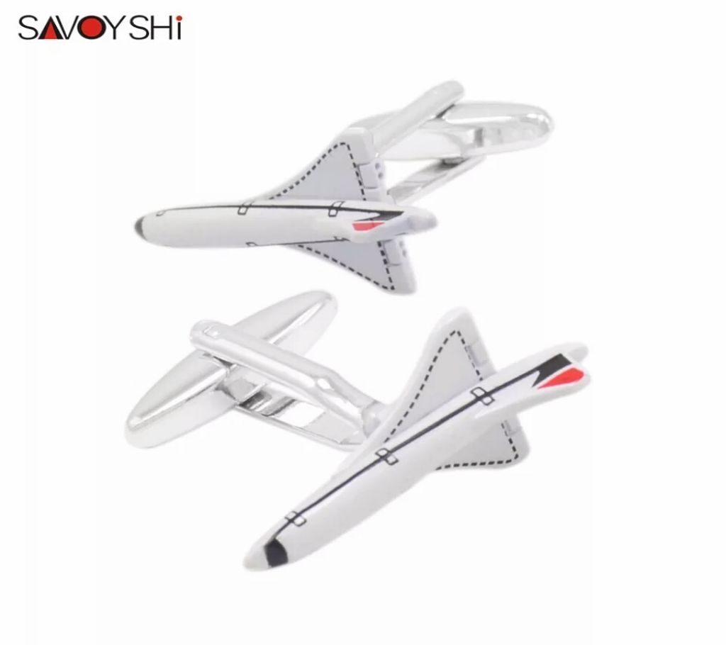 SAVOYSHI White Plane Model Shirt Cufflinks for Mens