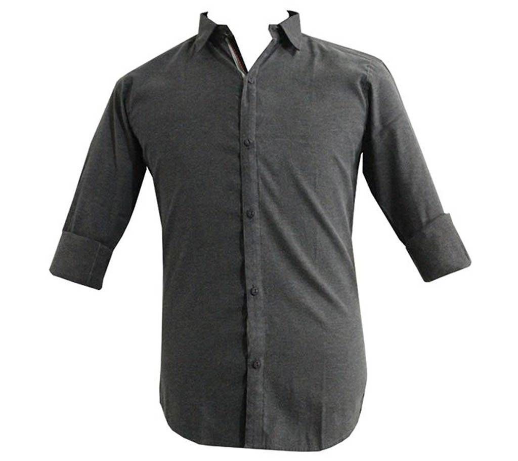 Solid Color Dimgray Long Sleeve Causal Shirt