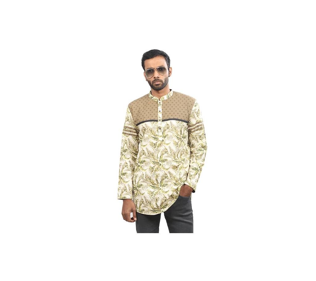 Green Printed Cotton Katua For Men