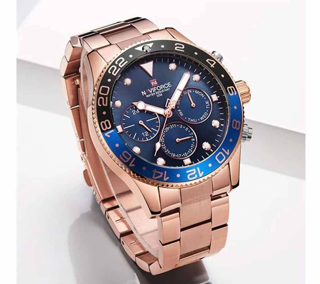 NAVIFORCE NF9147 RoseGold Stainless Steel Chronograph Watch For Men - Blue & RoseGold