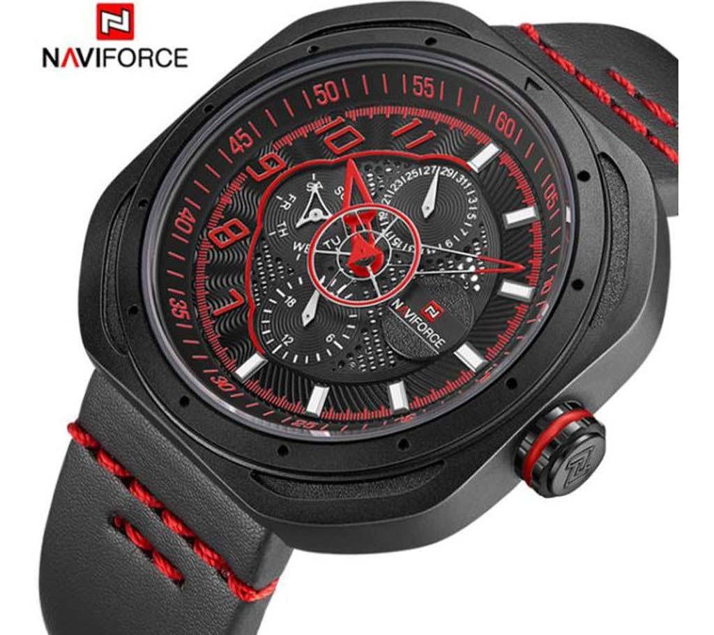 Naviforce  9141 Black and Red Dial chronograph wrist Watch for Men.