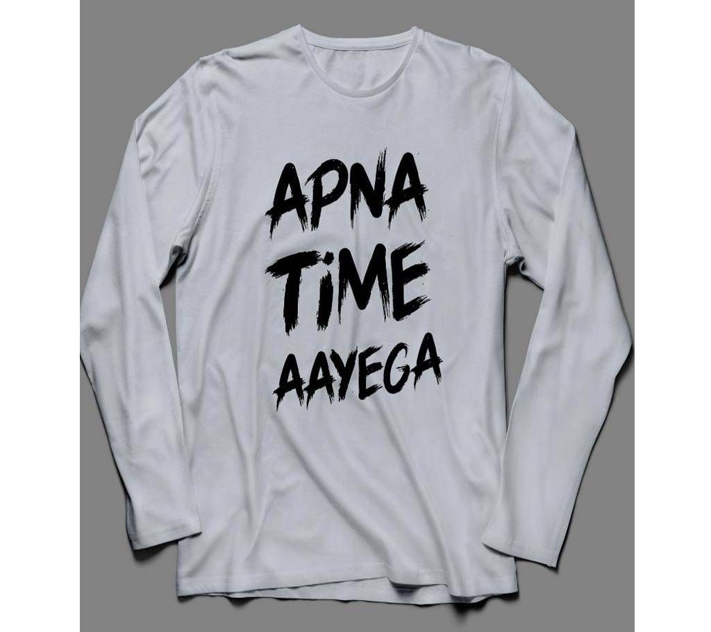 Apna Time Ayega Long Sleeve White Cotton T-shirt