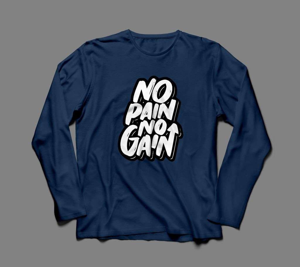 NO PAIN NO GAIN LONG SLEEVE NAVY BLUE COTTON TSHIRT FOR MEN