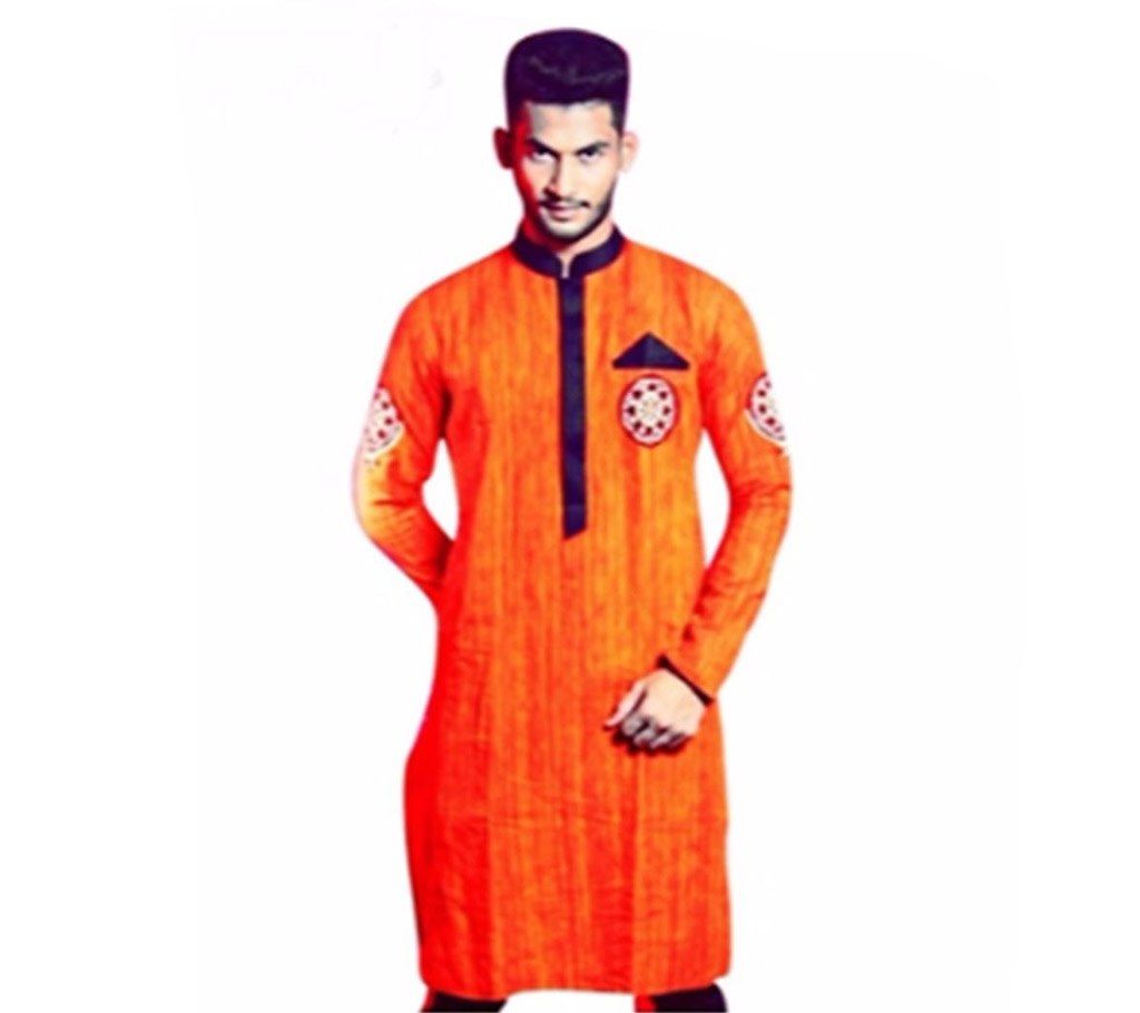 Men's Cotton Embroidery Semi Long Punjabi