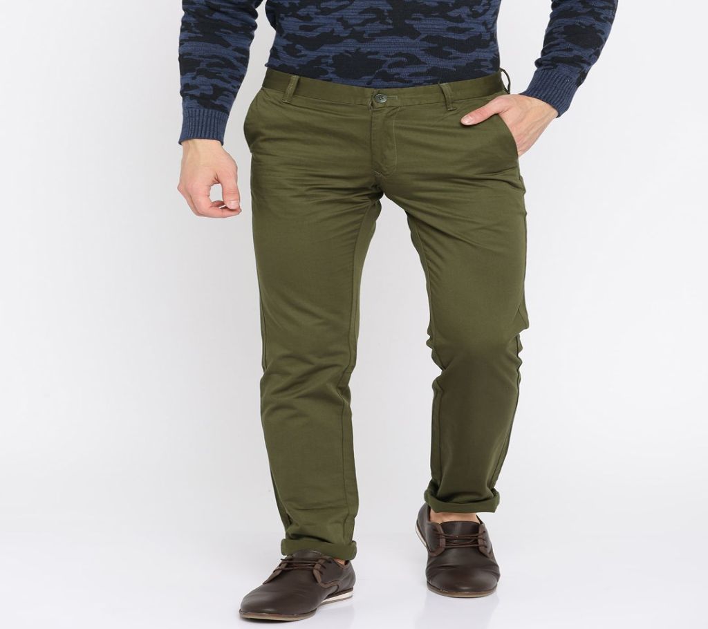 Olive Stretch Cotton Twill Gabardine Pant for Men