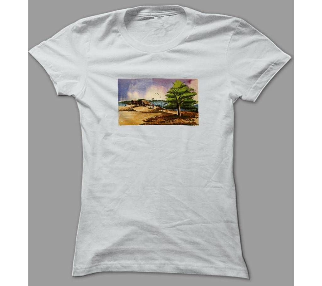 Art Nature Scene White Polyester T-Shirt