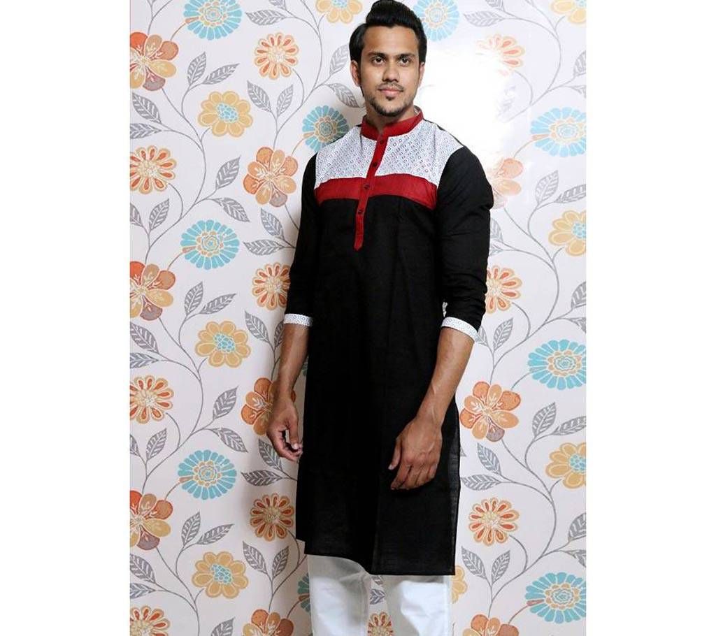 Black Screen printed Panjabi for Men by Ritzy