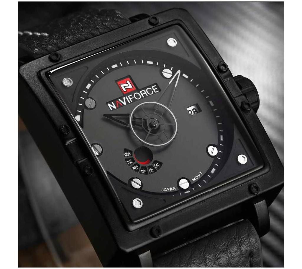 Naviforce Eid Collection NF9065  Men's Square Casual Leather Quartz Watch - Black & White