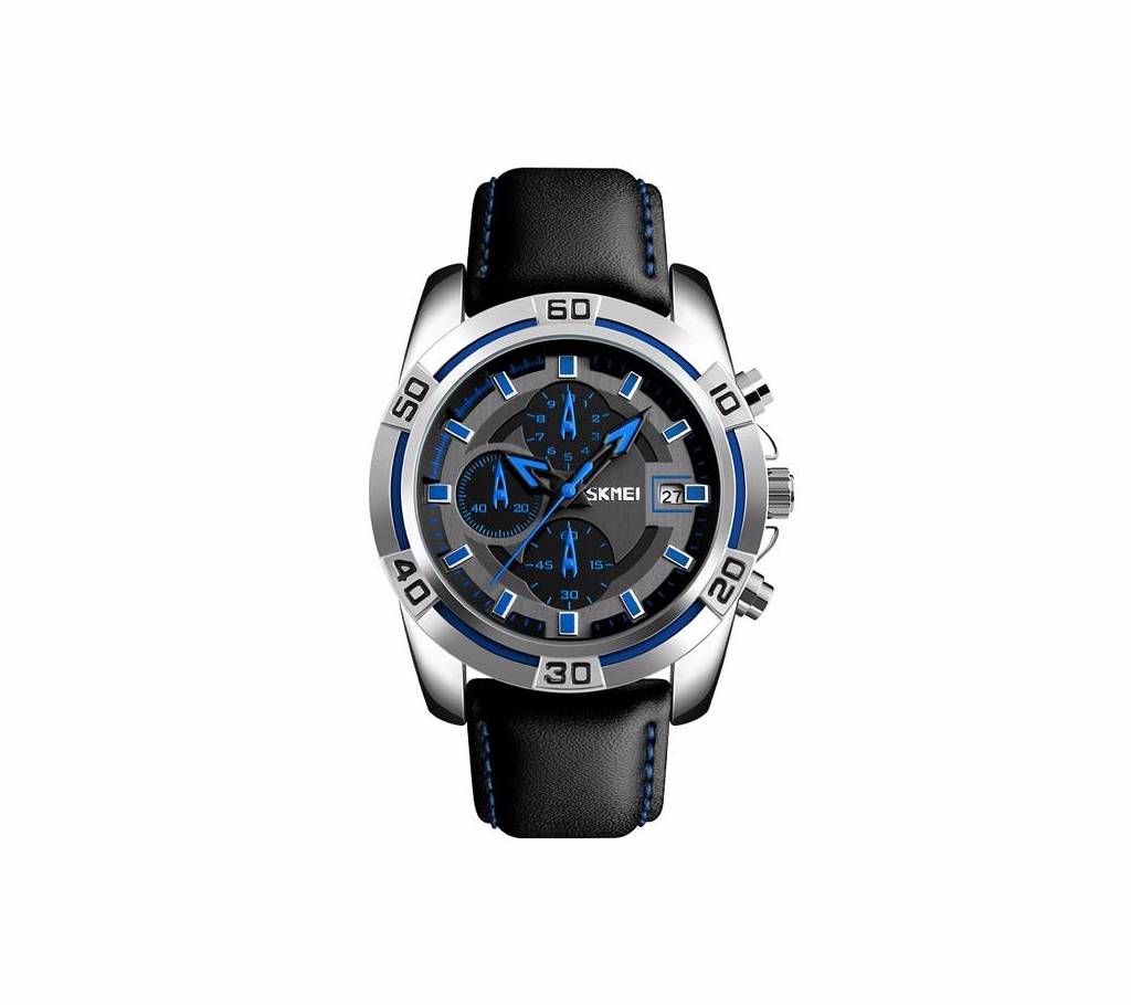 SKMEI Black Leather Chronograph Watch for Men